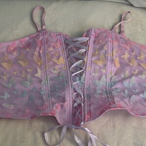 Butterfly Lace-Up Sheer Bralette - Purple